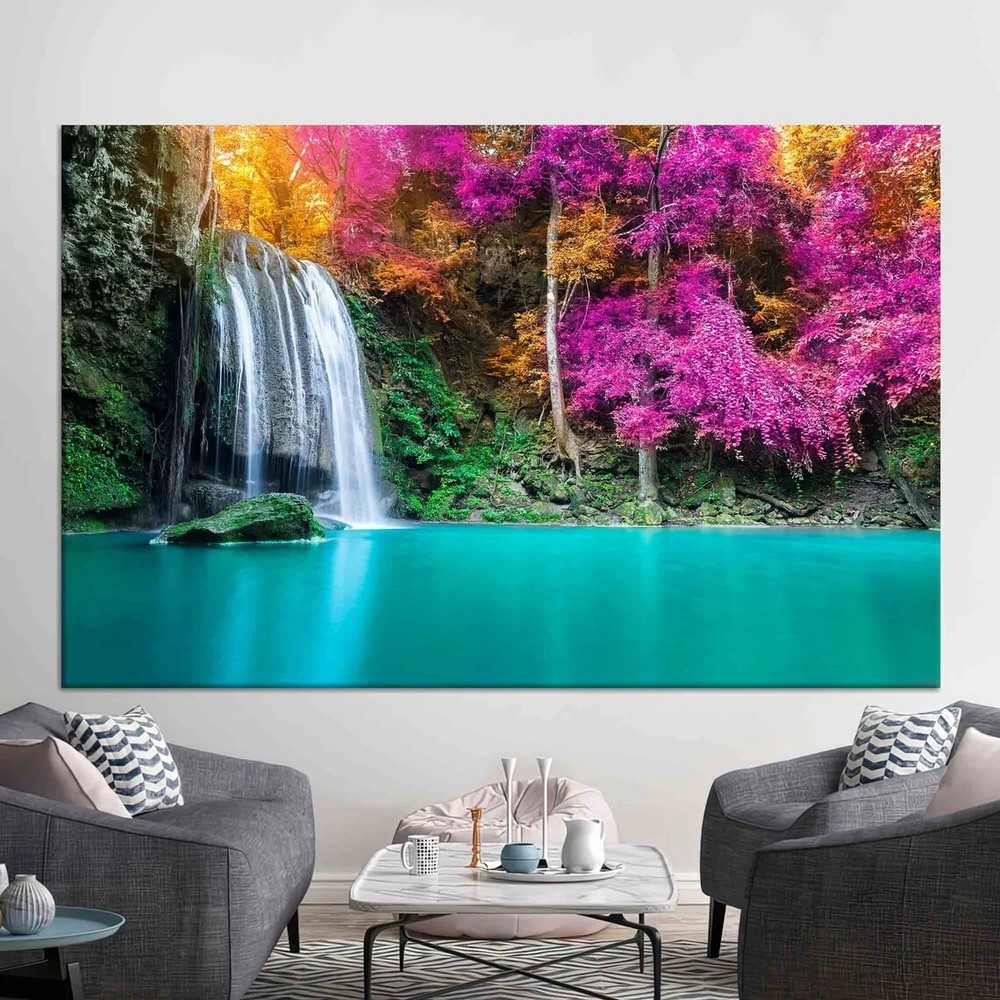 3d Art Nature View Blue Lake Waterfall Unframed Canvas Print Australian Wall Art