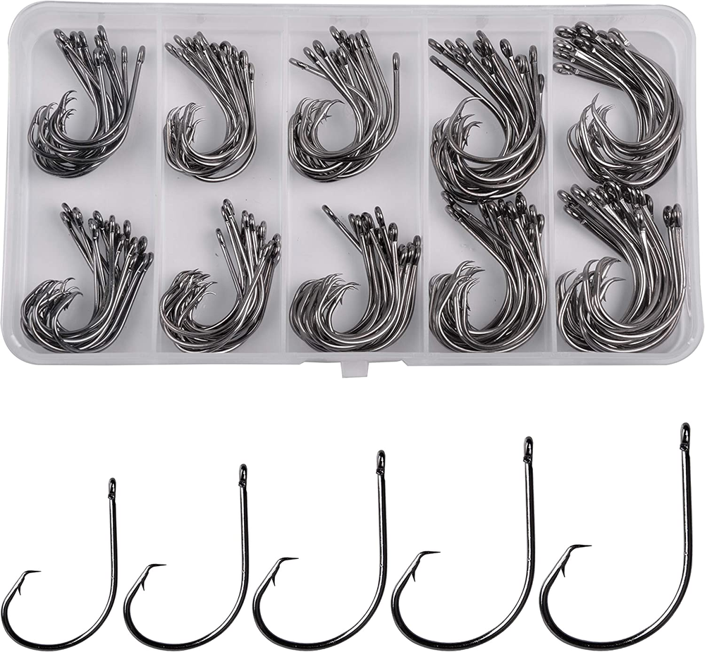 Circle Hooks Saltwater Fishing Hooks Set, In-Line Circle Hooks High Carbon Steel