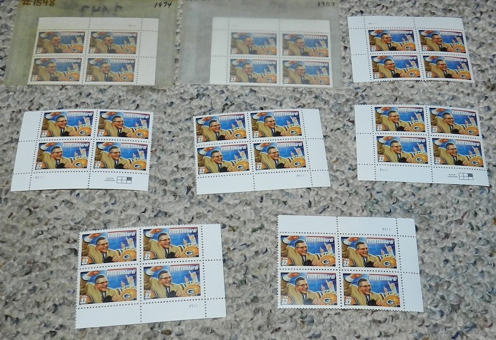 Unused Stamp lot of 8 Scott #3147 Vince Lombardi - 32 cent Plate Blocks
