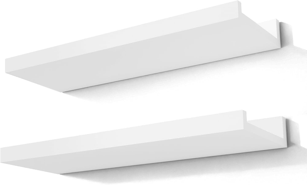 White Floating Shelves for Wall Decor, Wall Mounted Wood Storage Shelf for Bedro