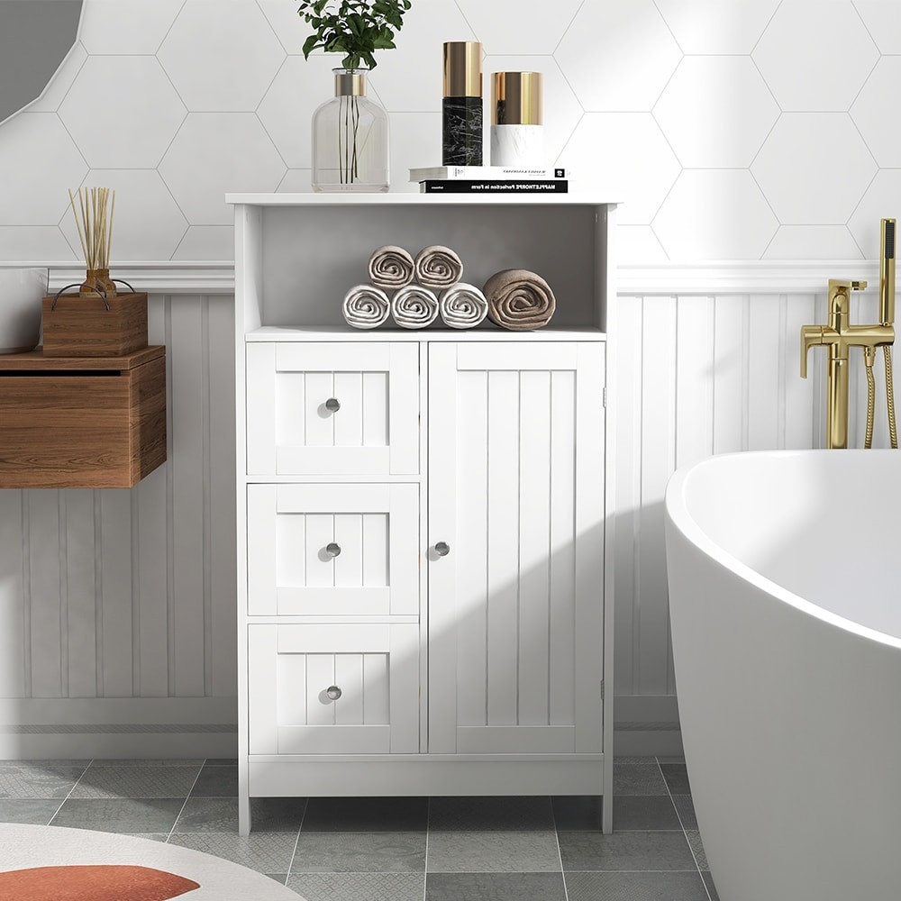 1-Shelf & 3-Drawer Wood Storage Organizer, Bathroom Storage