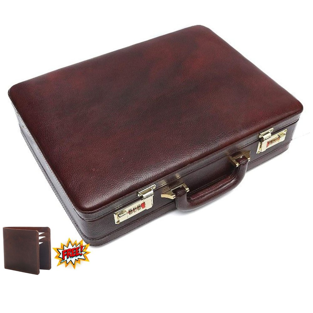 Unisex Genuine Leather Briefcase with Secure Combination Lock & Matching Wallet