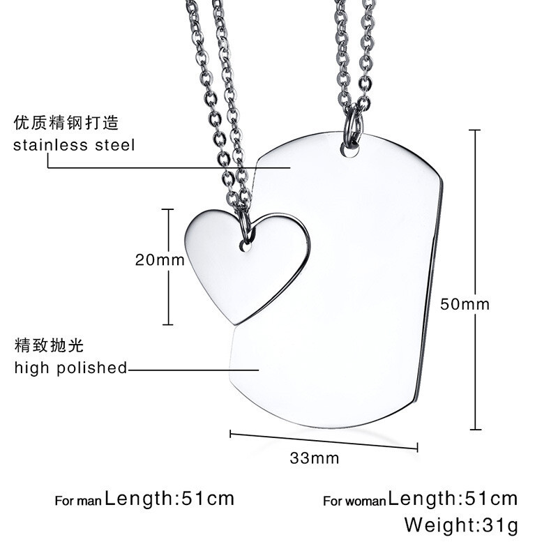 DIY Titanium Steel Couple Puzzle Necklace for Men & Women