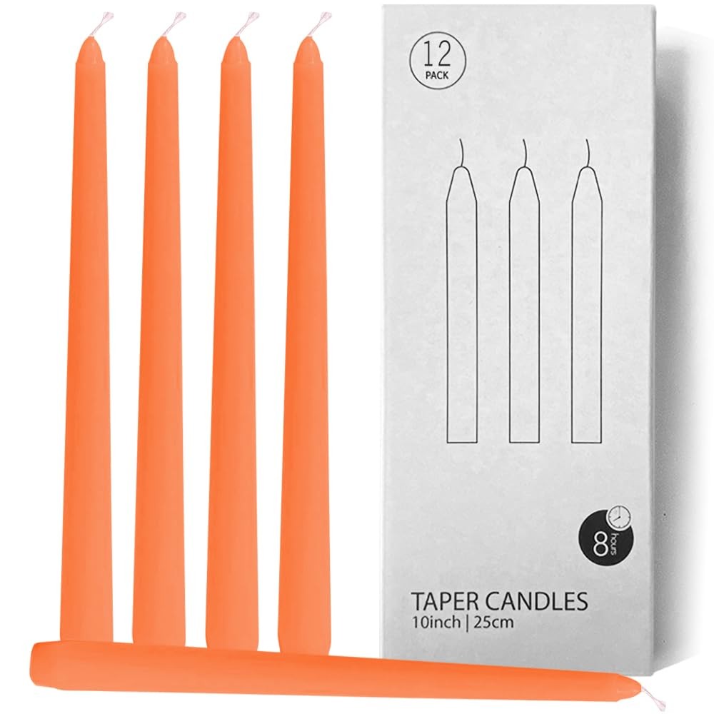 12 Pack Orange Taper Candles, 10 Inch Unscented Orange Long Candles Low Heat ...