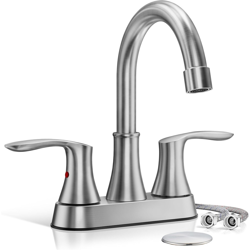 Brushed Nickel Bathroom Faucet 2 Handle Bathroom Sink Faucet with Pop-Up Drain