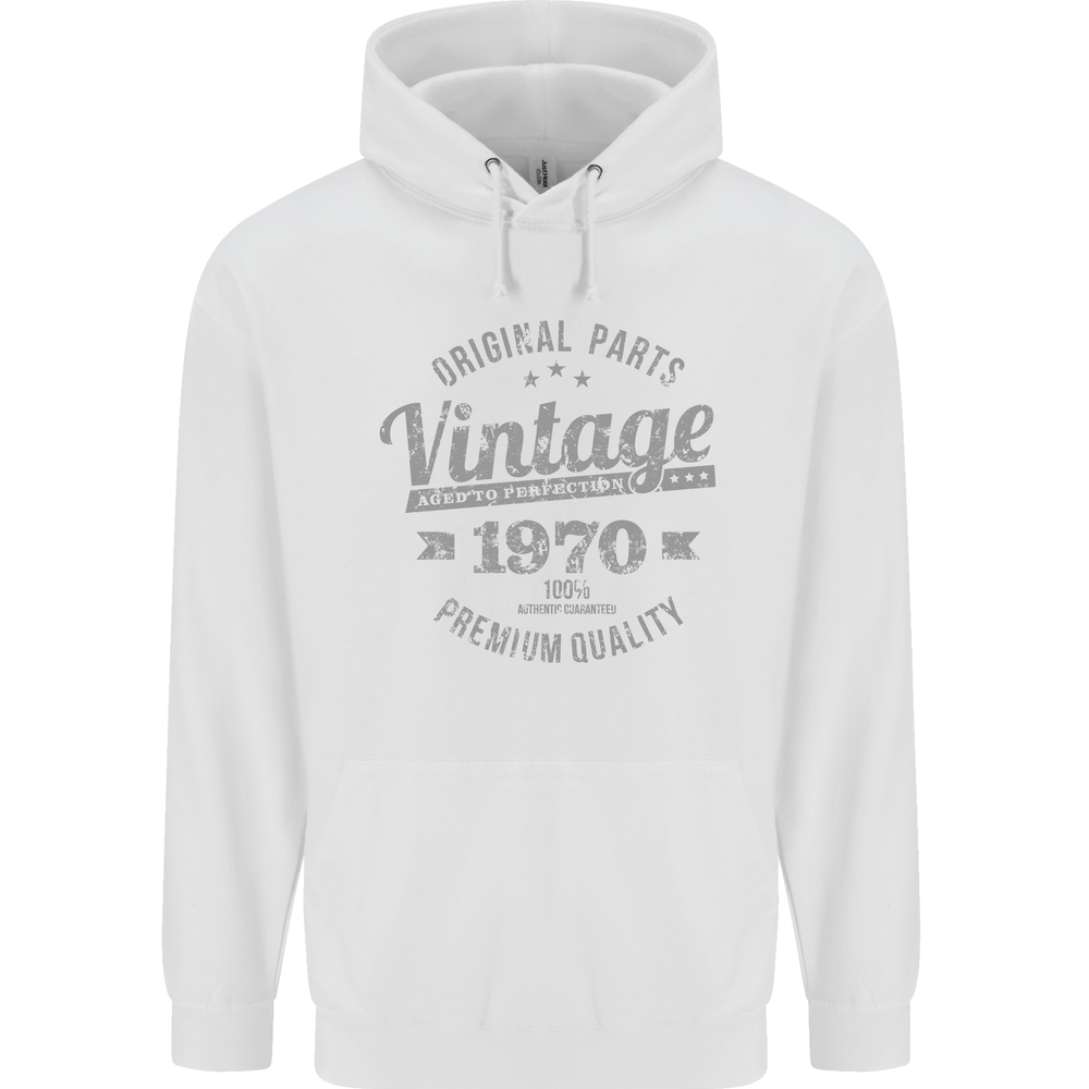 Vintage Year 54th Birthday 1970 Mens 80% Cotton Hoodie White