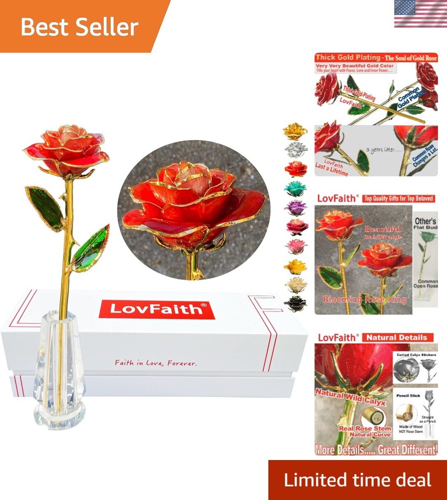 24K Gold Rose in Crystal Stand - Perfect Valentine's Day Gift Keepsake