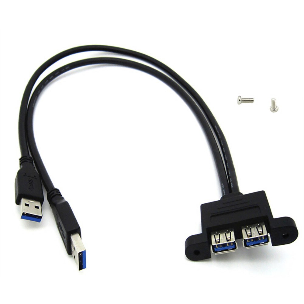 30cm Dual USB 3.0 Panel Mount Extension Cable Adapter Male to Female
