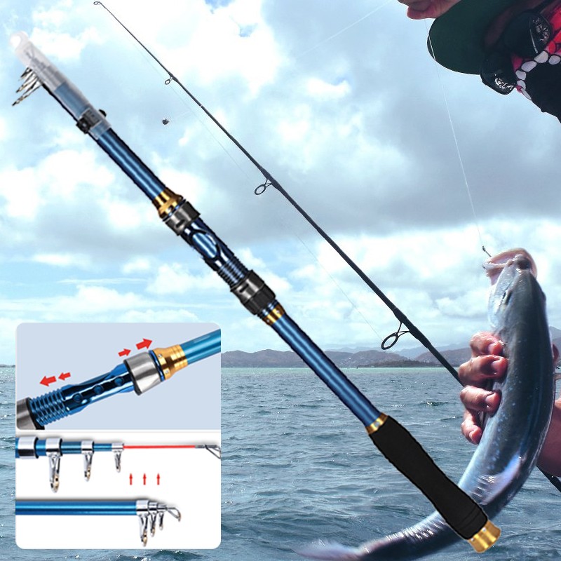 Lightweight Carbon Fiber Telescopic Fishing Rod Pole Sea Saltwater Freshwater