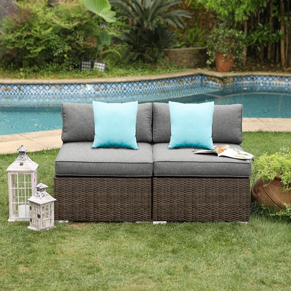 Cozy 2-Piece Outdoor Sectional Armless Chair Set for Patio