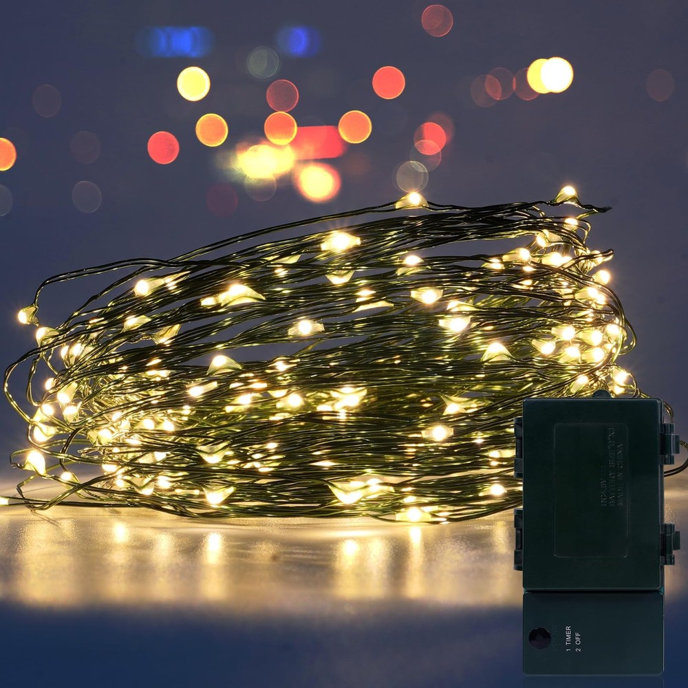 200 LED 33ft Dark Green Wire Twinkle Fairy Lights with Timer Battery