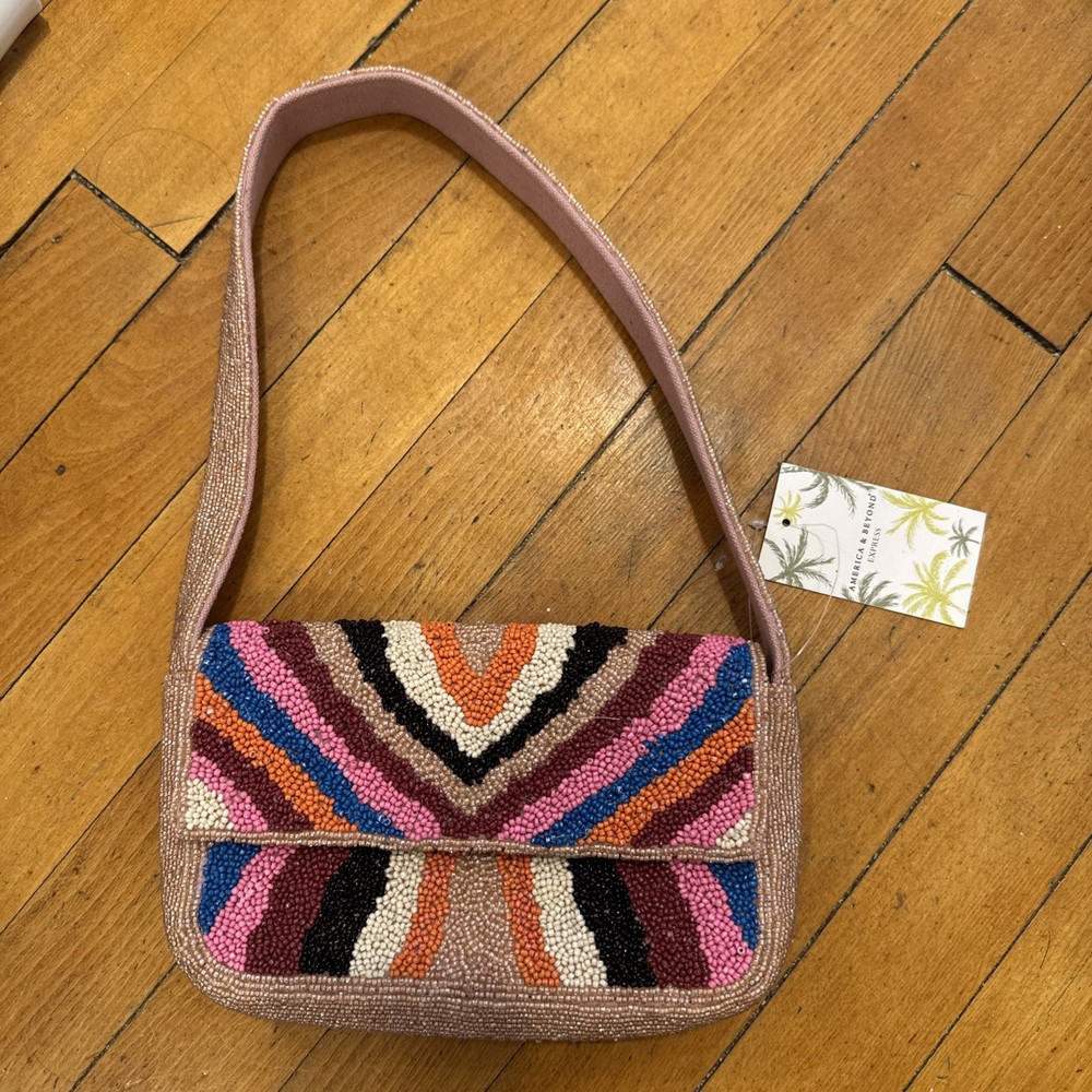 TikTok Viral NEW Beaded Pink America & Beyond Pink Striped Shoulder Bag
