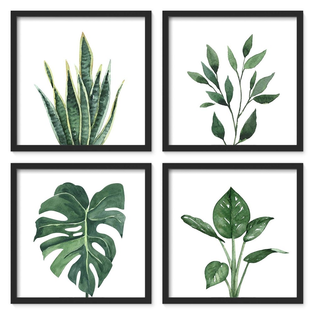 ArtbyHannah Framed Bathroom Wall Decor, 10x10 Inch Botanical Wall Art with Sa...