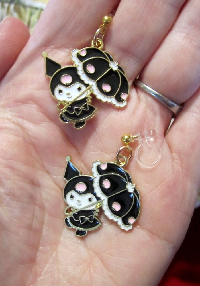 Kuromi Clip-On Earrings with Umbrella Charm