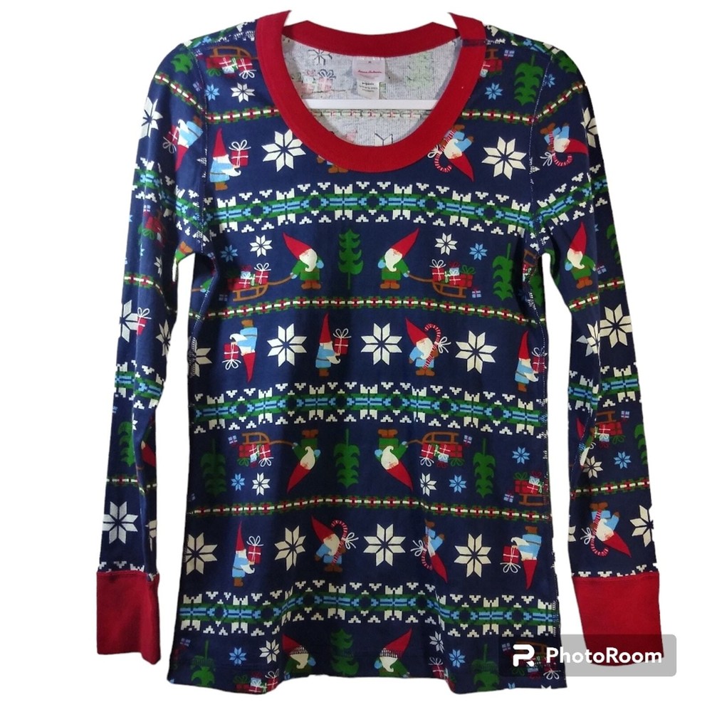 Hanna Andersson Women's Holiday Print Long John Pajama Top Gnome Sweet Gnome M