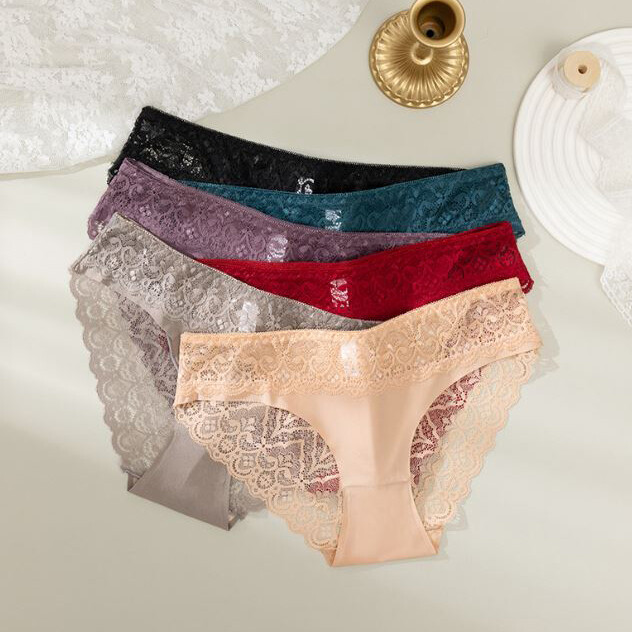 New Pack Of 6 Women Sexy Panties Brief Intimate Sheer Lace Underwear Bikini