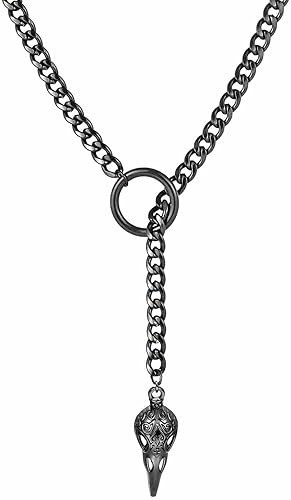 Black Stain Steel Lariat Y Necklaces Wrap Choker Necklace Punk Gothic Bar Pendan