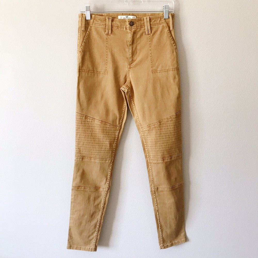 Hollister High Rise Super Skinny Moto Pants Khaki Tan Juniors Size 3 Work School