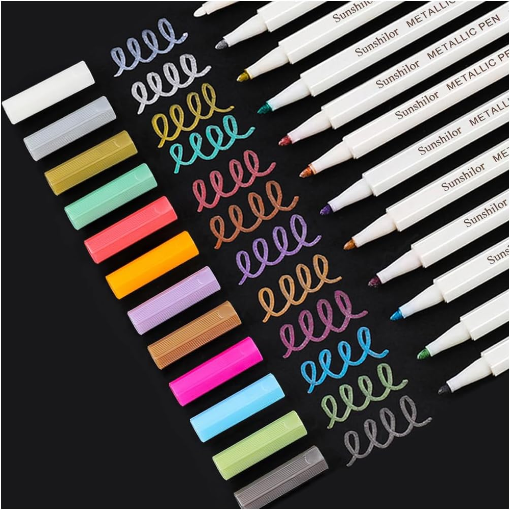 Metallic Markers Fine Point Metallic Marker Pens for Black Paper, Rock Painting,
