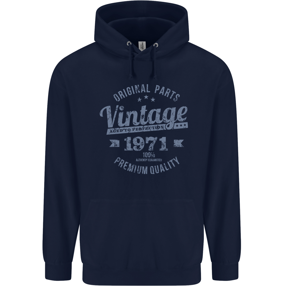 Vintage Year 54th Birthday 1971 Mens 80% Cotton Hoodie Navy Blue