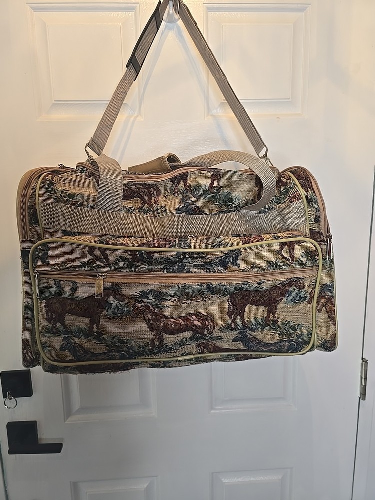 VTG Pioneer Express Horse Equestrian Print Tapestry Duffel Shoulder Bag 20