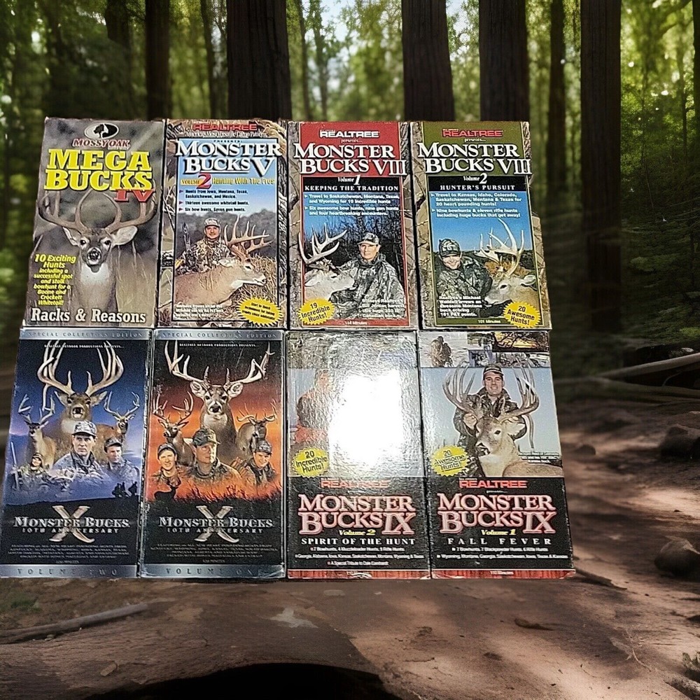 Hunting Big Game Deer Lot of 8 VHS VCR Videos Vintage Rare Mega Bucks Box TS72