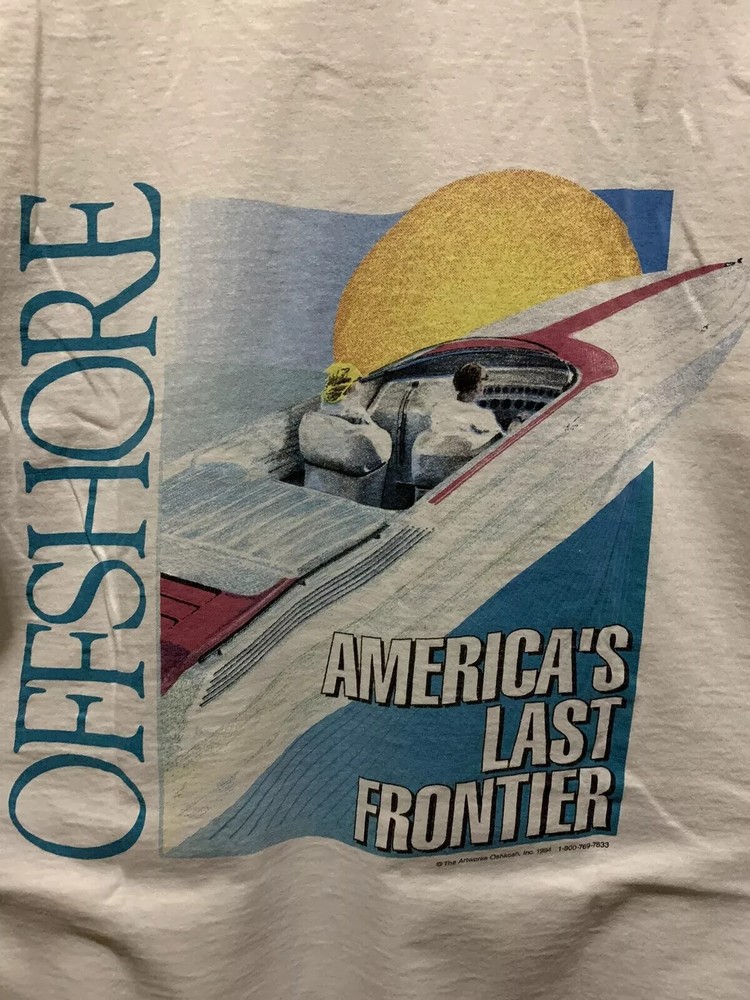 American Offshore Boat Shirt Adult Medium White Short Sleeve Lost Frontier Men’s