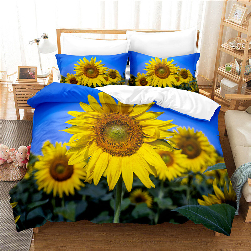 Flower Field Sunflower Duvet Quilt Cover Twin Queen Bedding Set Comforter Cover