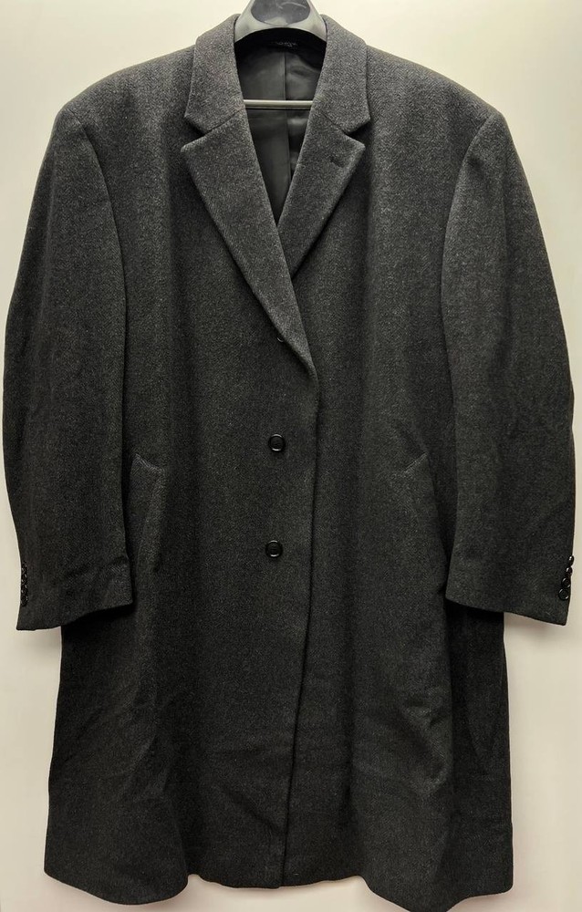 Jos A Bank Dark Gray 100% Wool Overcoat Mens 50R Long Coat Classic Made in Haiti