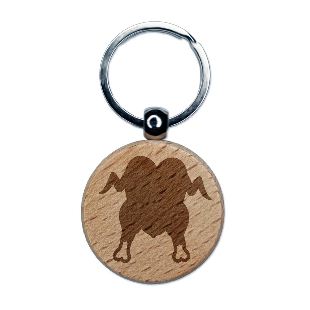 Cooked Thanksgiving Turkey Dinner Engraved Wood Round Keychain Tag Charm