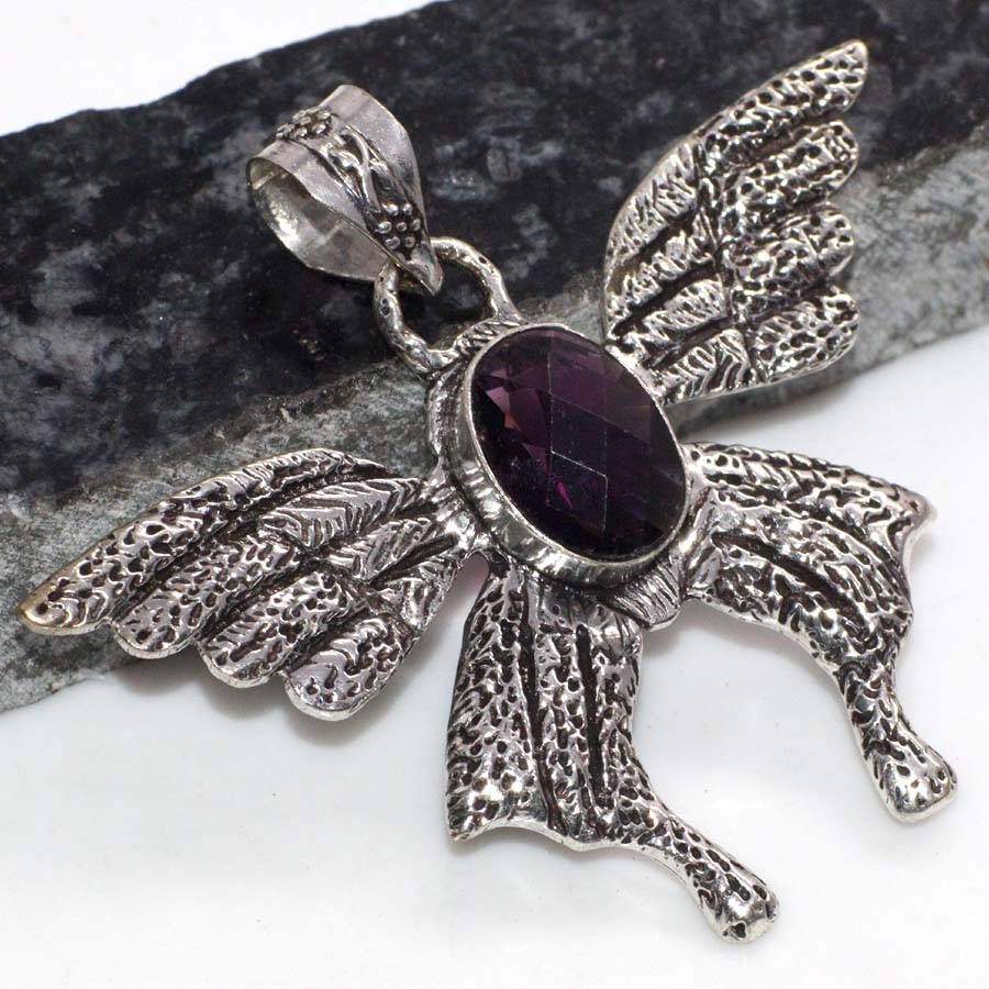 Flying Fox Bat Amethyst 925 Silver Plated Gemstone Pendant 2