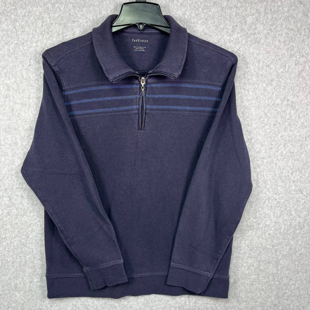 Van Heusen Sweater Men’s L Blue Long Sleeve Half Zip Casual