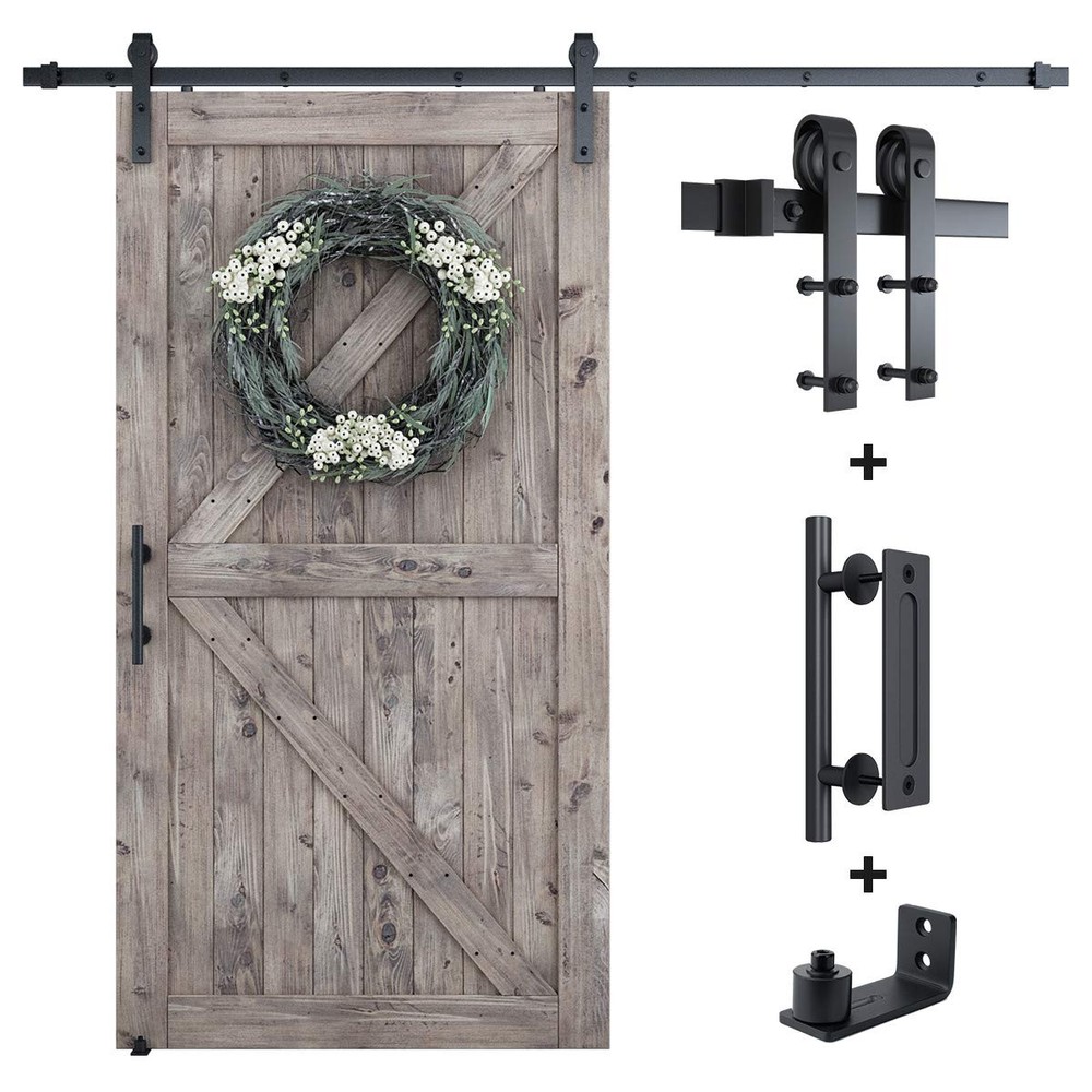 8FT Sliding Barn Door Hardware Whole Kit (Include 8FT Track Kit & Pull Handle...