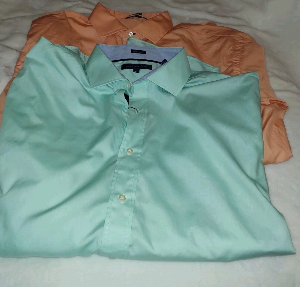 Men's Tommy Hilfiger Long Sleeve Dress Shirts LOT Of 2 Size 17 34-35 Regular Fit