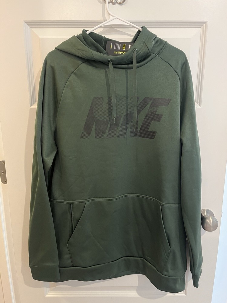 Nike CV6775-451 Dri-Fit Therma Hoodie Pullover Green Spell Out Logo Mens Sz L