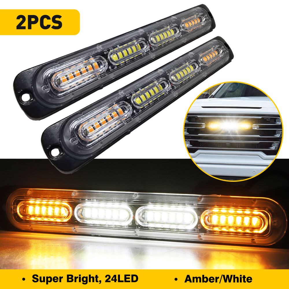 2X Amber/White 24LED Car Truck Warning Hazard Flashing Strobe Light Bar For ATVs