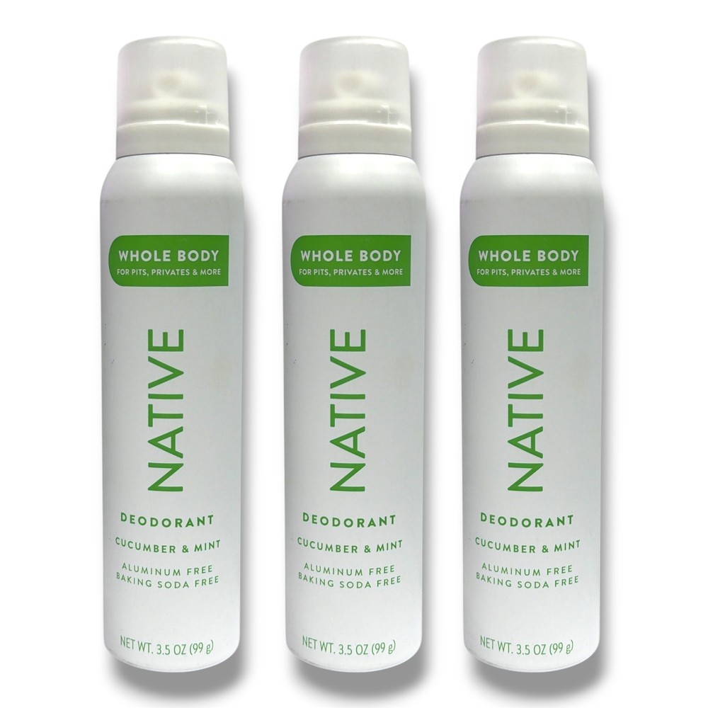 *NATIVE Whole Body Deodorant Cucumber & Mint 3.5oz./99g New; LOT OF 3