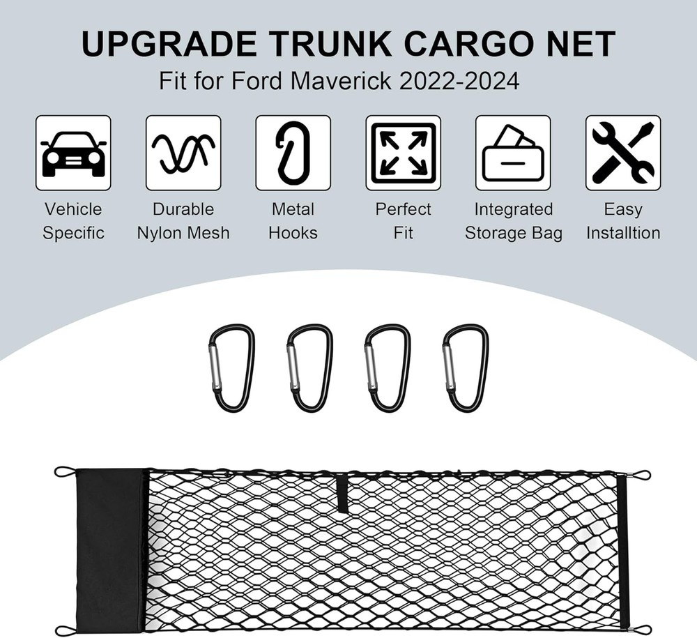 Rear Trunk Bed Envelope Style Organizer Cargo Net for Ford Maverick 2022-2026