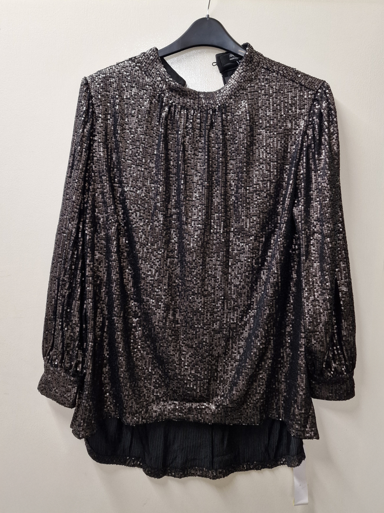 JD Williams Womens High Neck Sequin Blouse in Gunmetal Grey Size 20