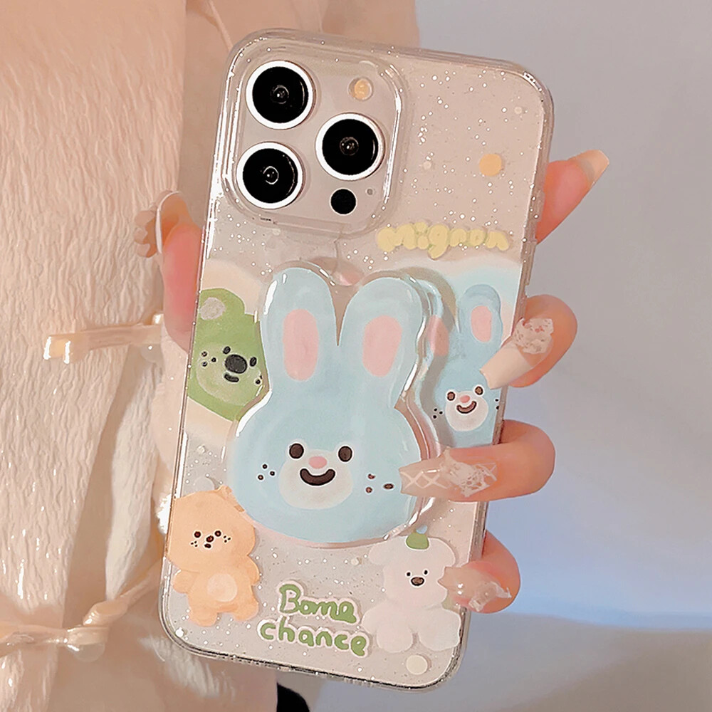 Cartoon Glitter Bunny Clear Phone Case for iPhone 15 14 13 12 11 Pro Max