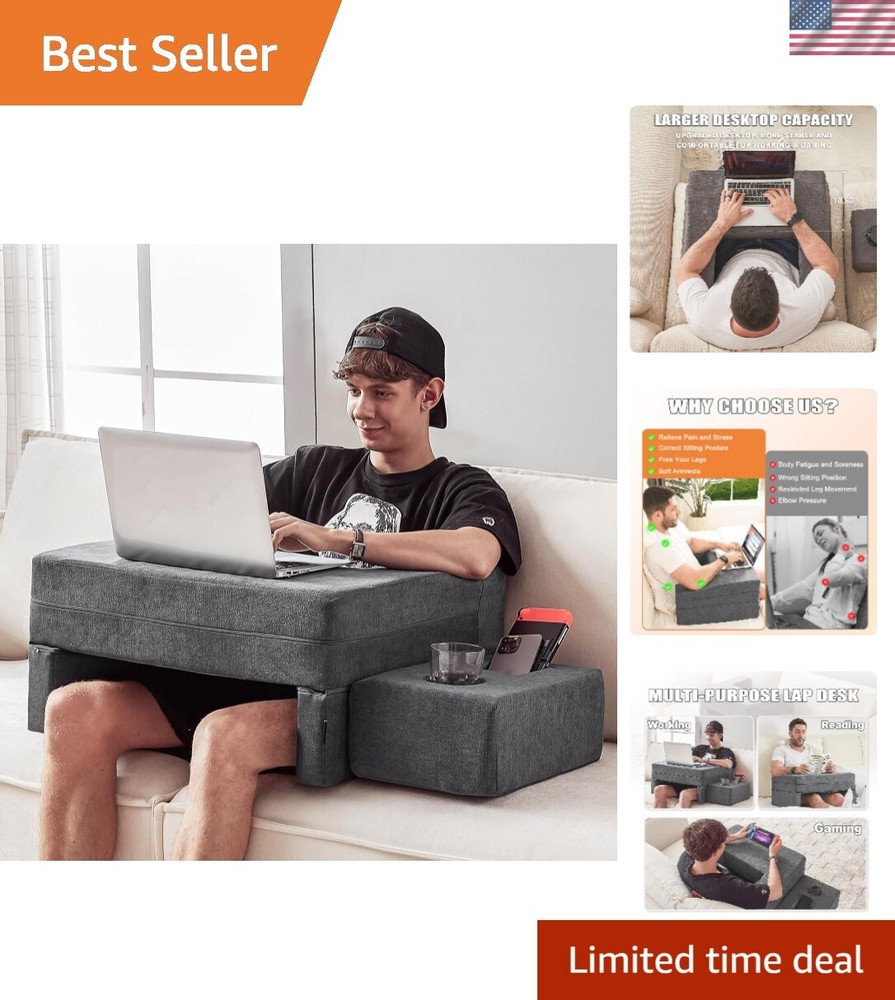 Almohada de escritorio de regazo para computadora portátil, almohada de lectura grande para adulto, almohada de reposabrazos con...