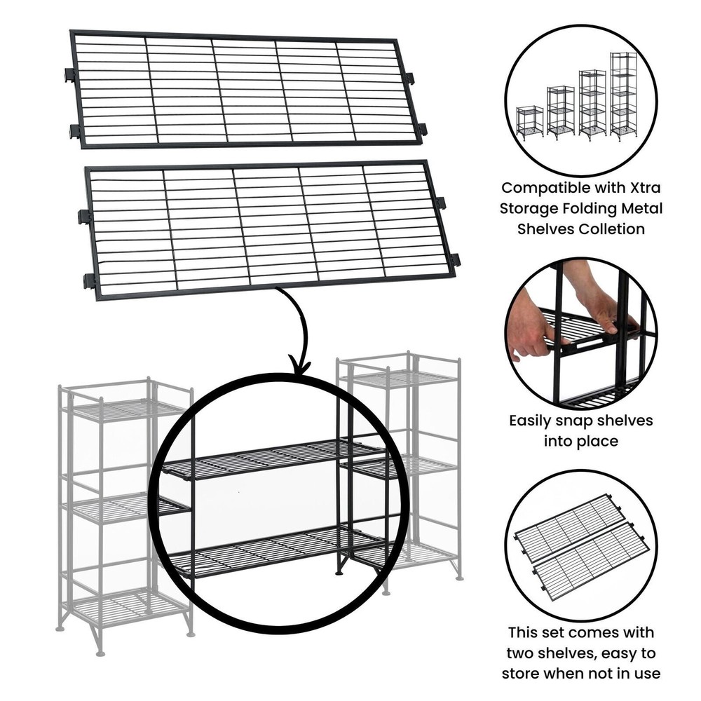 Black Metal Xtra Storage Shelf Set of 2 Deluxe Extension Shelves