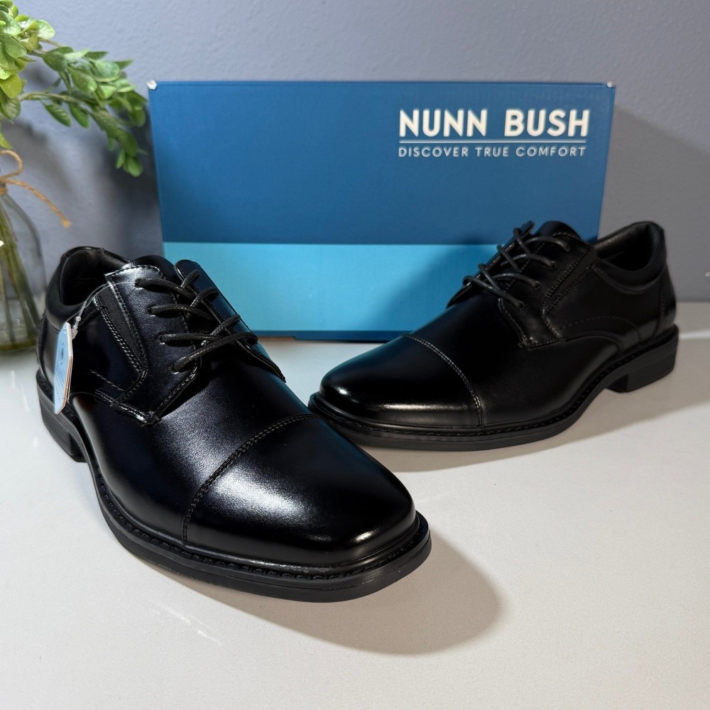 Nunn Bush Cap Toe Oxford Mens Black Lace Up Dress Shoes Size 8.5