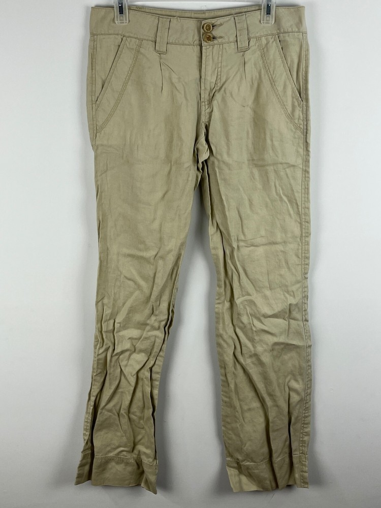 Unbranded Khaki Pants Waist 31in Beige Bootcut Inseam 32in Linen Rise 8.5in