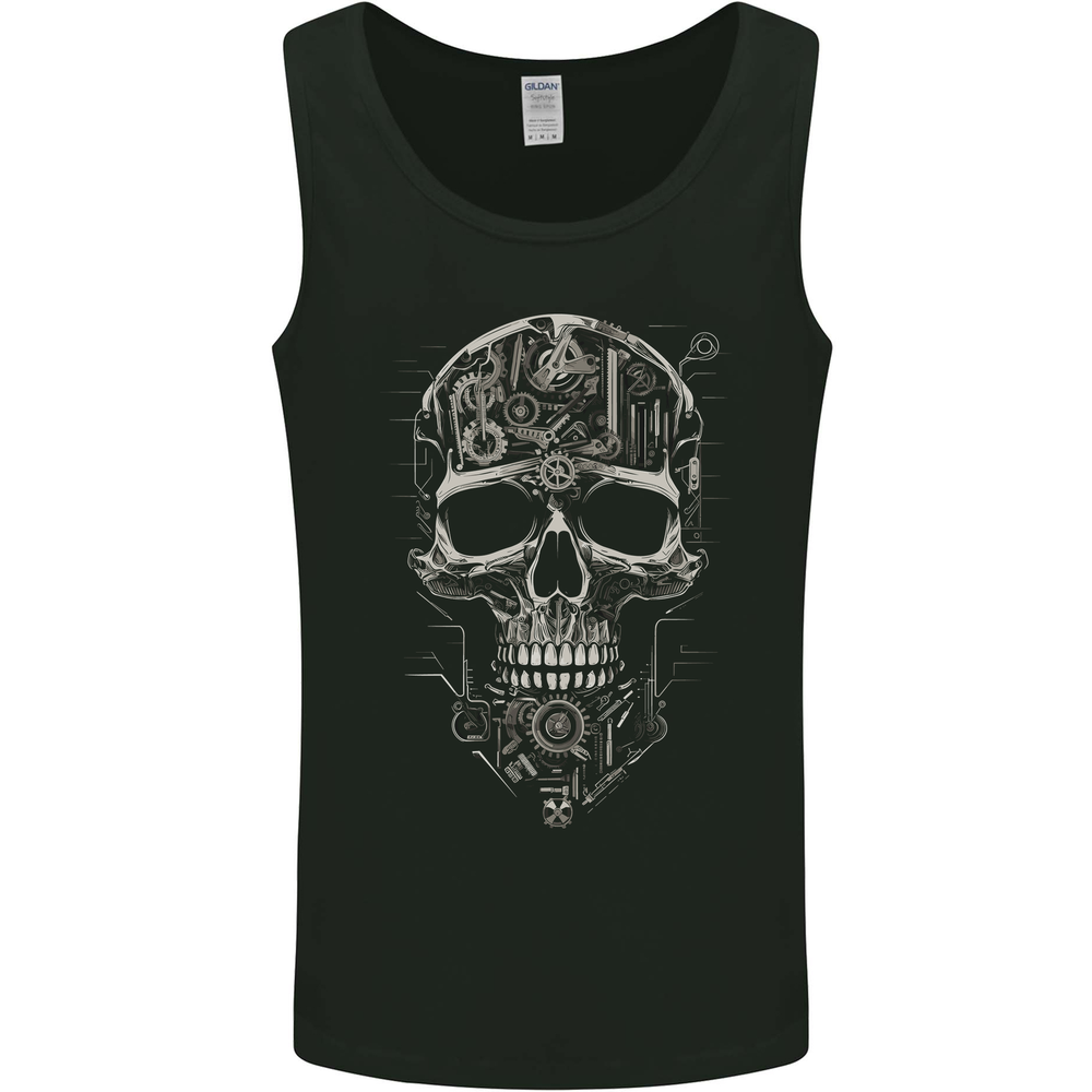 Mechanical Skull Clock Watch Mechanic Engineer Mens Vest Tank Top