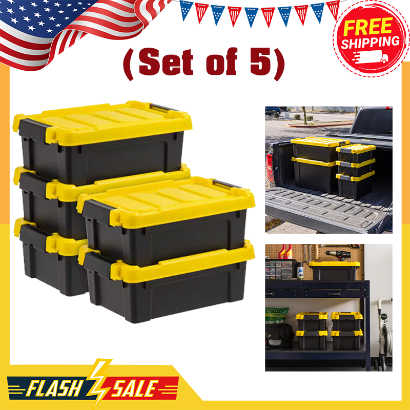 3-Pack 3-Gal Heavy-Duty Stackable Storage Totes with Black Base & Yellow Lids