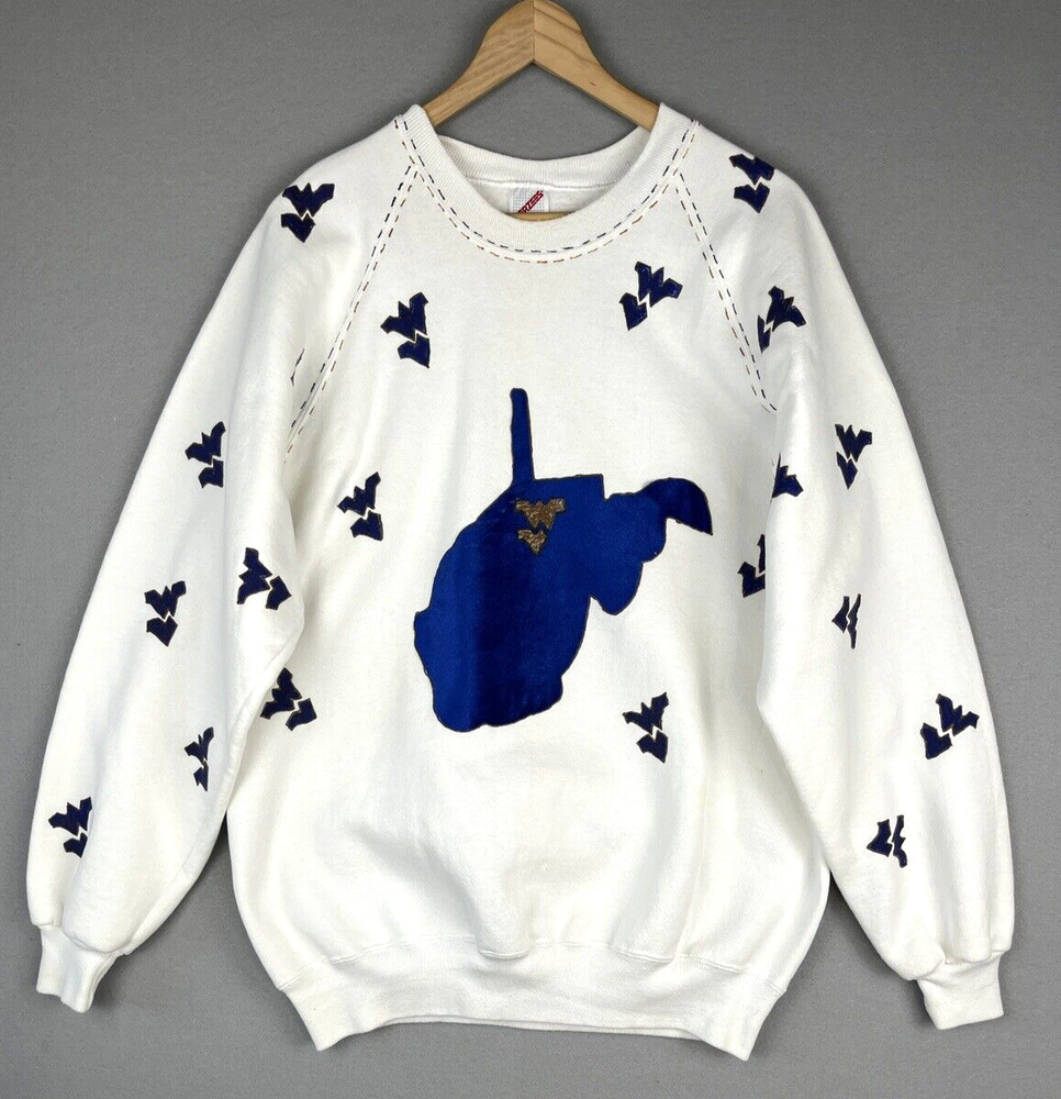 Vintage WVU Mountaineers Sweater Jerzees Tag Handmade XL One-of-a-Kind  