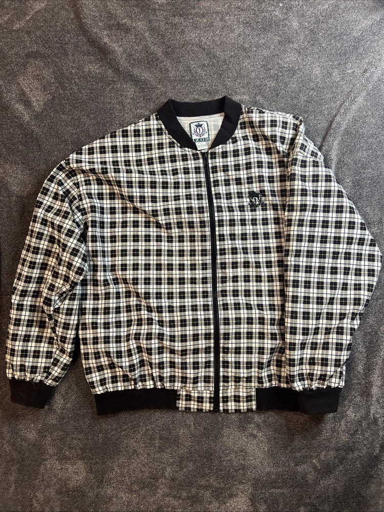 Izod Men's Large Golf Windbreaker Jacket Vintage, Long Sleeve, Plaid Pattern