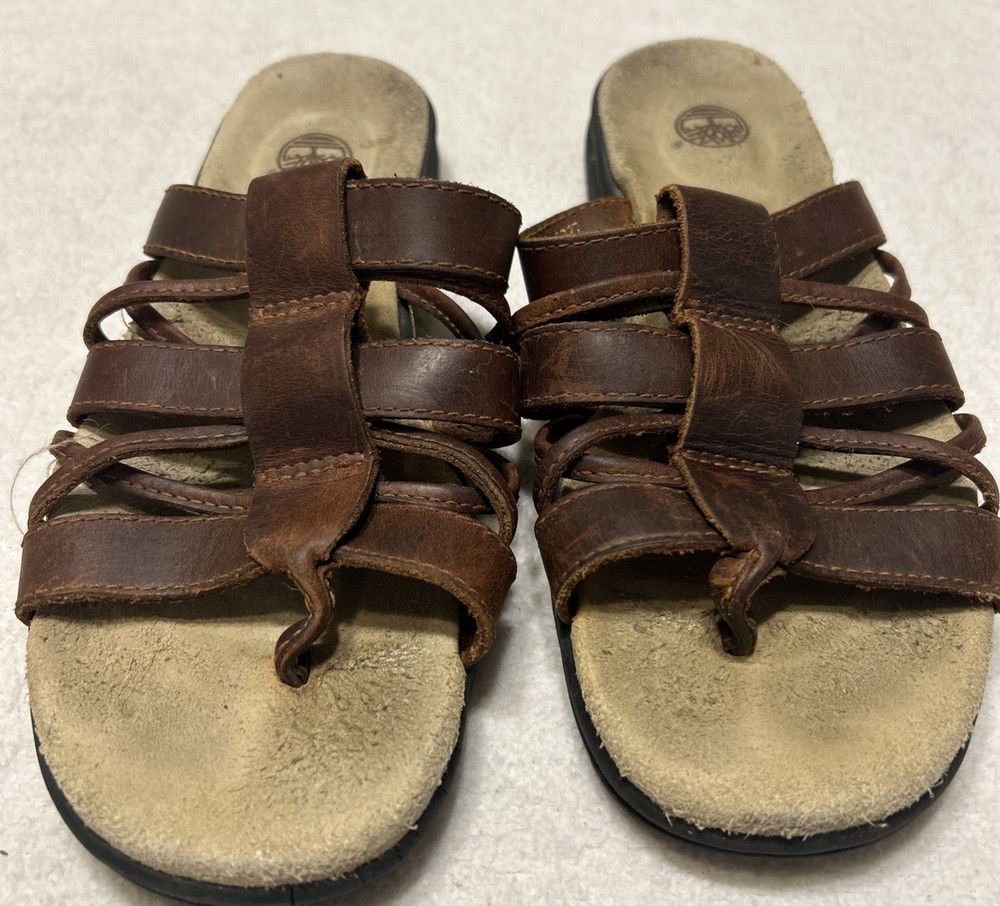 Timberland Sandals Womens 7 M Strappy Thong Slide Slip On 71399 Brown Leather