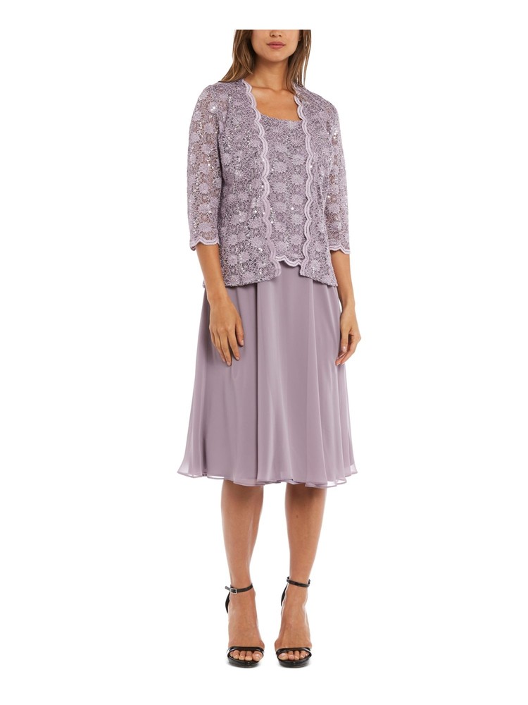 R&M RICHARDS Womens Purple Sequined Lace Jacket 4